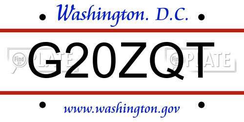 G20ZQT District Of Columbia License Plate