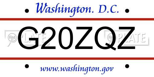 G20ZQZ District Of Columbia License Plate