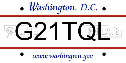 G21TQL District Of Columbia License Plate