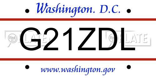G21ZDL District Of Columbia License Plate