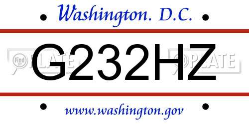 G232HZ District Of Columbia License Plate