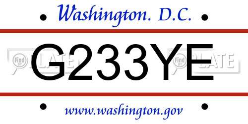 G233YE District Of Columbia License Plate