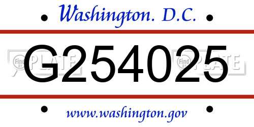 G254025 District Of Columbia License Plate