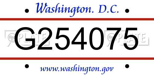 G254075 District Of Columbia License Plate