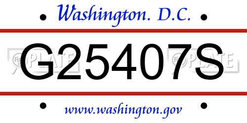 G25407S District Of Columbia License Plate