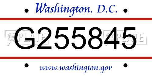 G255845 District Of Columbia License Plate