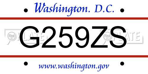 G259ZS District Of Columbia License Plate