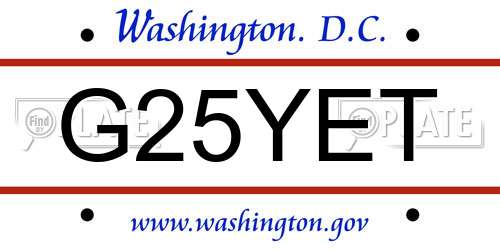 G25YET District Of Columbia License Plate