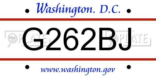 G262BJ District Of Columbia License Plate