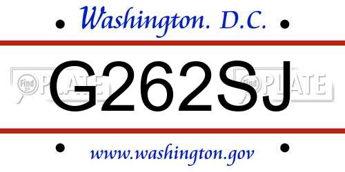 G262SJ District Of Columbia License Plate