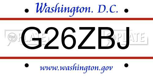 G26ZBJ District Of Columbia License Plate