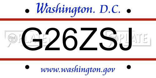 G26ZSJ District Of Columbia License Plate