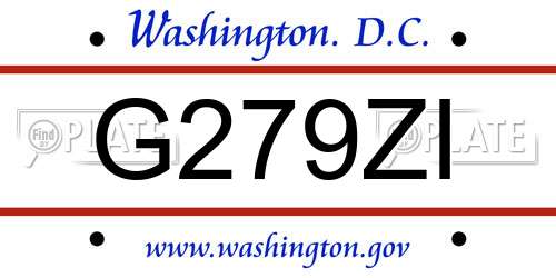 G279ZI District Of Columbia License Plate
