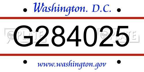 G284025 District Of Columbia License Plate