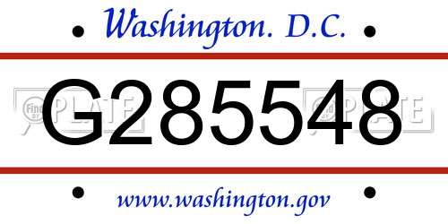 G285548 District Of Columbia License Plate