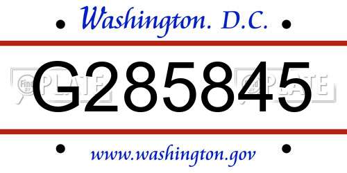 G285845 District Of Columbia License Plate