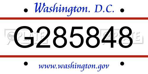 G285848 District Of Columbia License Plate