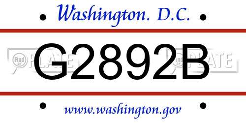 G2892B District Of Columbia License Plate