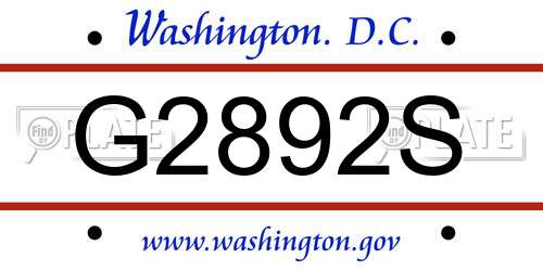 G2892S District Of Columbia License Plate