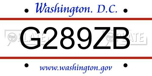 G289ZB District Of Columbia License Plate