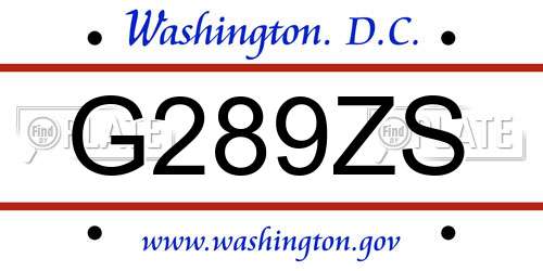 G289ZS District Of Columbia License Plate