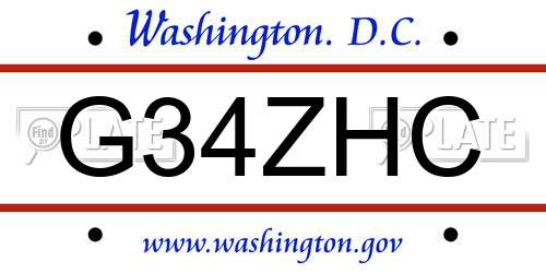 G34ZHC District Of Columbia License Plate