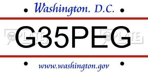 G35PEG District Of Columbia License Plate