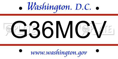 G36MCV District Of Columbia License Plate