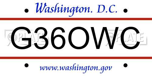 G36OWC District Of Columbia License Plate