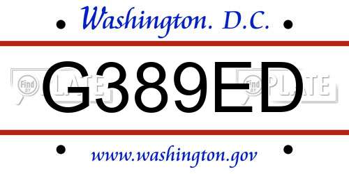 G389ED District Of Columbia License Plate