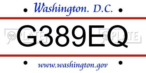 G389EQ District Of Columbia License Plate