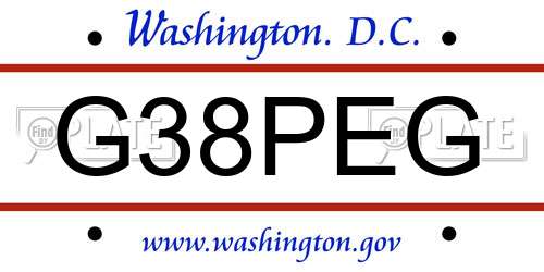 G38PEG District Of Columbia License Plate