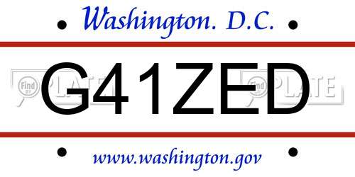 G41ZED District Of Columbia License Plate