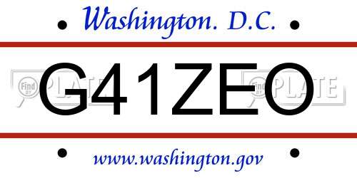 G41ZEO District Of Columbia License Plate