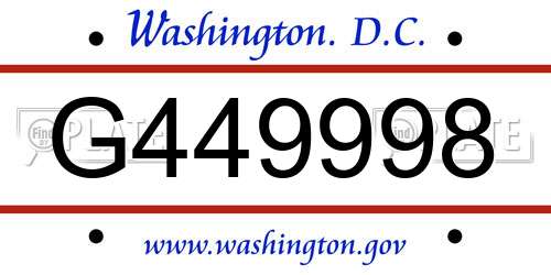 G449998 District Of Columbia License Plate
