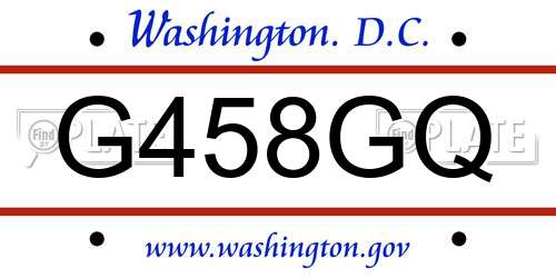 G458GQ District Of Columbia License Plate