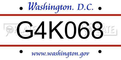 G4K068 District Of Columbia License Plate