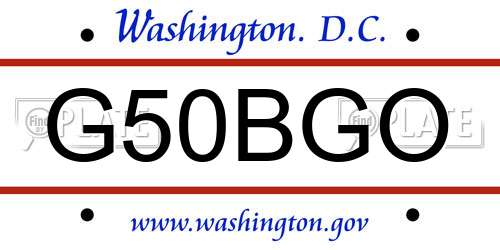 G50BGO District Of Columbia License Plate