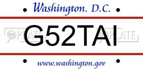 G52TAI District Of Columbia License Plate