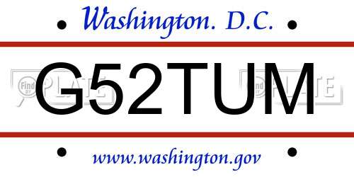 G52TUM District Of Columbia License Plate