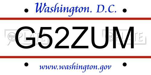 G52ZUM District Of Columbia License Plate