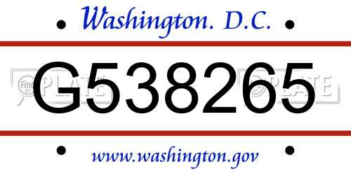 G538265 District Of Columbia License Plate