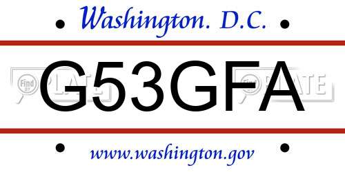 G53GFA District Of Columbia License Plate