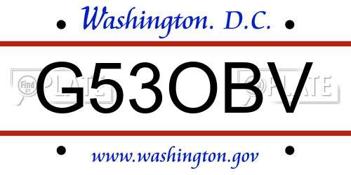 G53OBV District Of Columbia License Plate