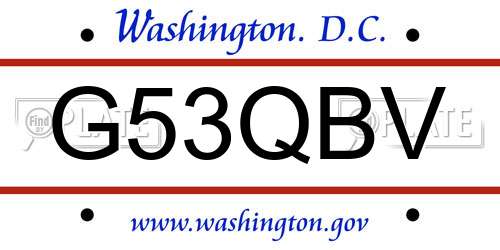 G53QBV District Of Columbia License Plate