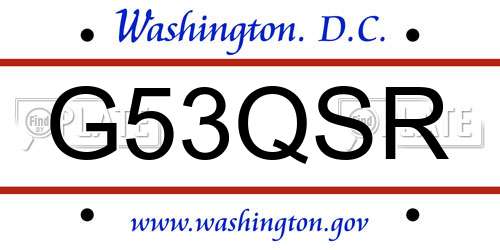 G53QSR District Of Columbia License Plate