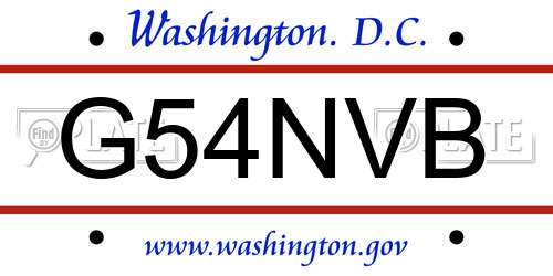 G54NVB District Of Columbia License Plate