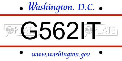 G562IT District Of Columbia License Plate