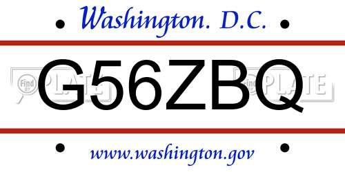 G56ZBQ District Of Columbia License Plate