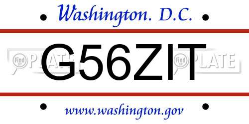 G56ZIT District Of Columbia License Plate